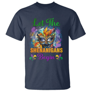 Funny Mardi Gras T Shirt Let The Shenanigans Begin Mask Carnival Lover TS02 Navy Printyourwear