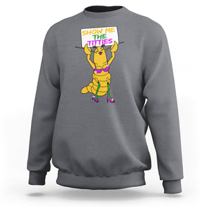 Funny Mardi Gras Sweatshirt Show Me The Titties Sexy Crawfish TS02 Charcoal Printyourwear