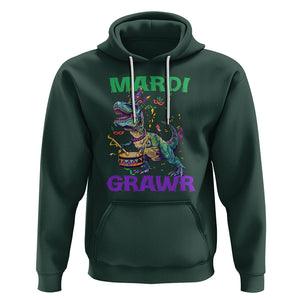 Funny Mardi Gras Dinosaur Hoodie Mardi Grawr Rex TS02 Dark Forest Green Printyourwear