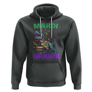 Funny Mardi Gras Dinosaur Hoodie Mardi Grawr Rex TS02 Dark Heather Printyourwear