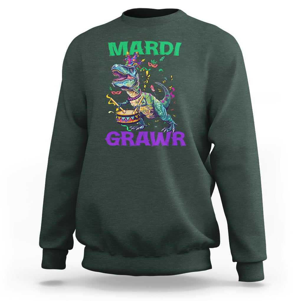 Funny Mardi Gras Dinosaur Sweatshirt Mardi Grawr Rex TS02 Dark Forest Green Printyourwear