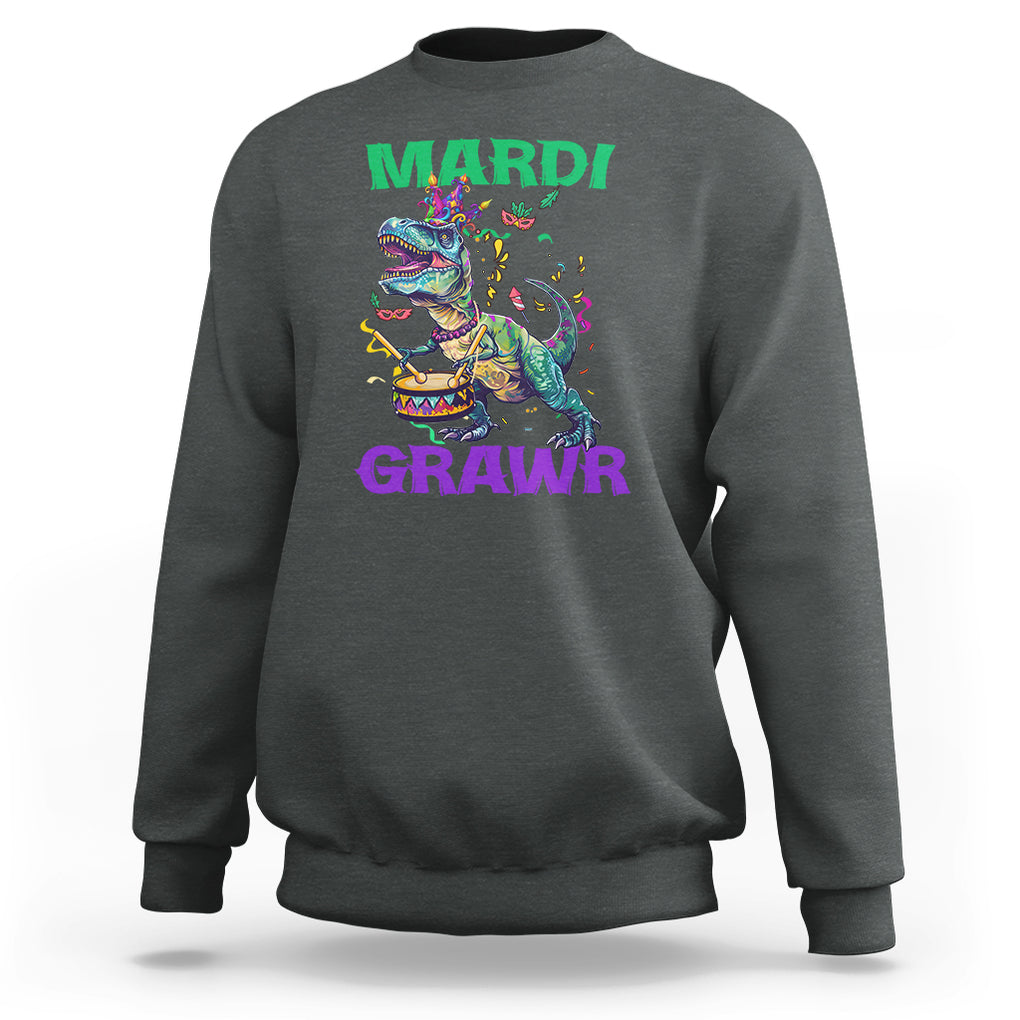 Funny Mardi Gras Dinosaur Sweatshirt Mardi Grawr Rex TS02 Dark Heather Printyourwear