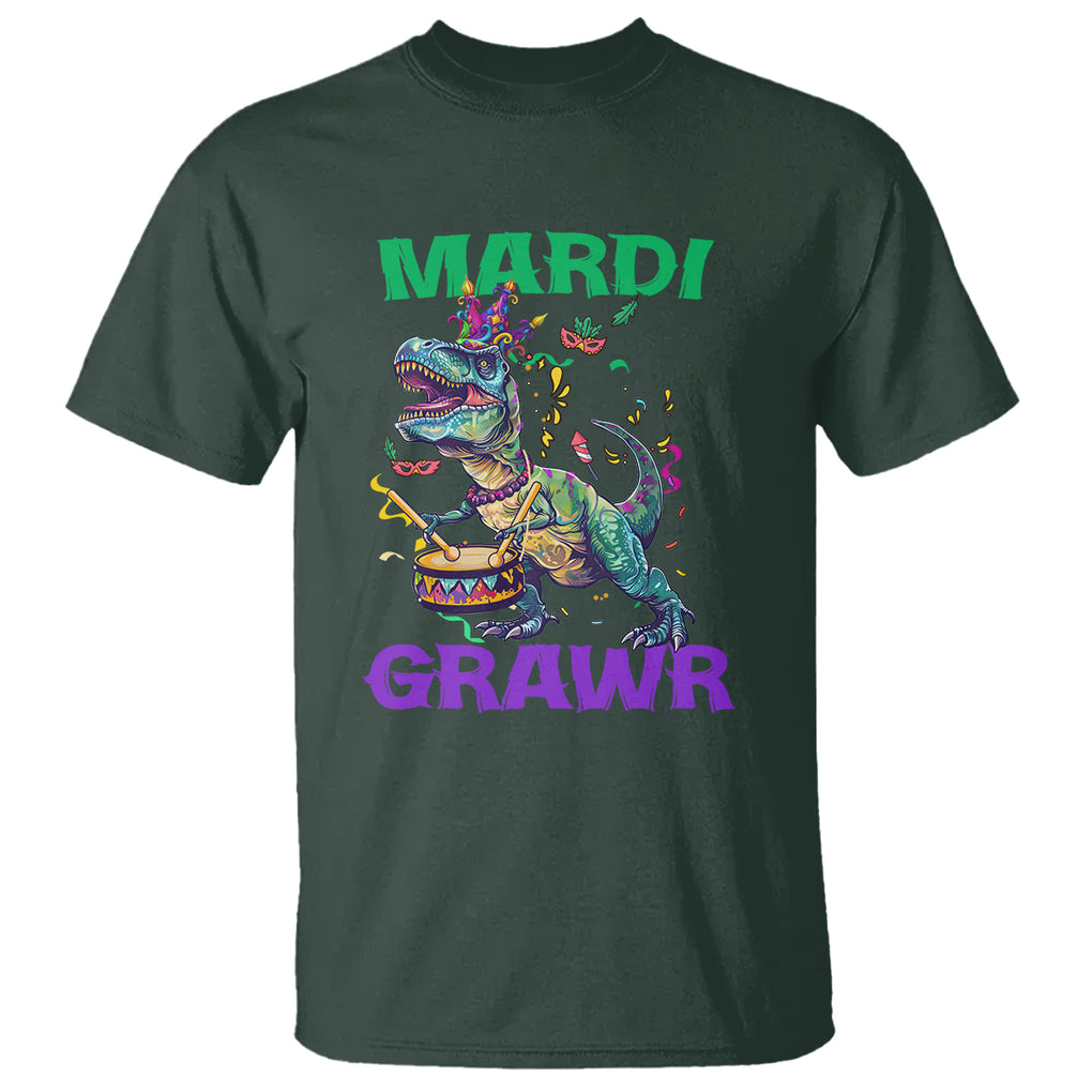 Funny Mardi Gras Dinosaur T Shirt Mardi Grawr Rex TS02 Dark Forest Green Printyourwear
