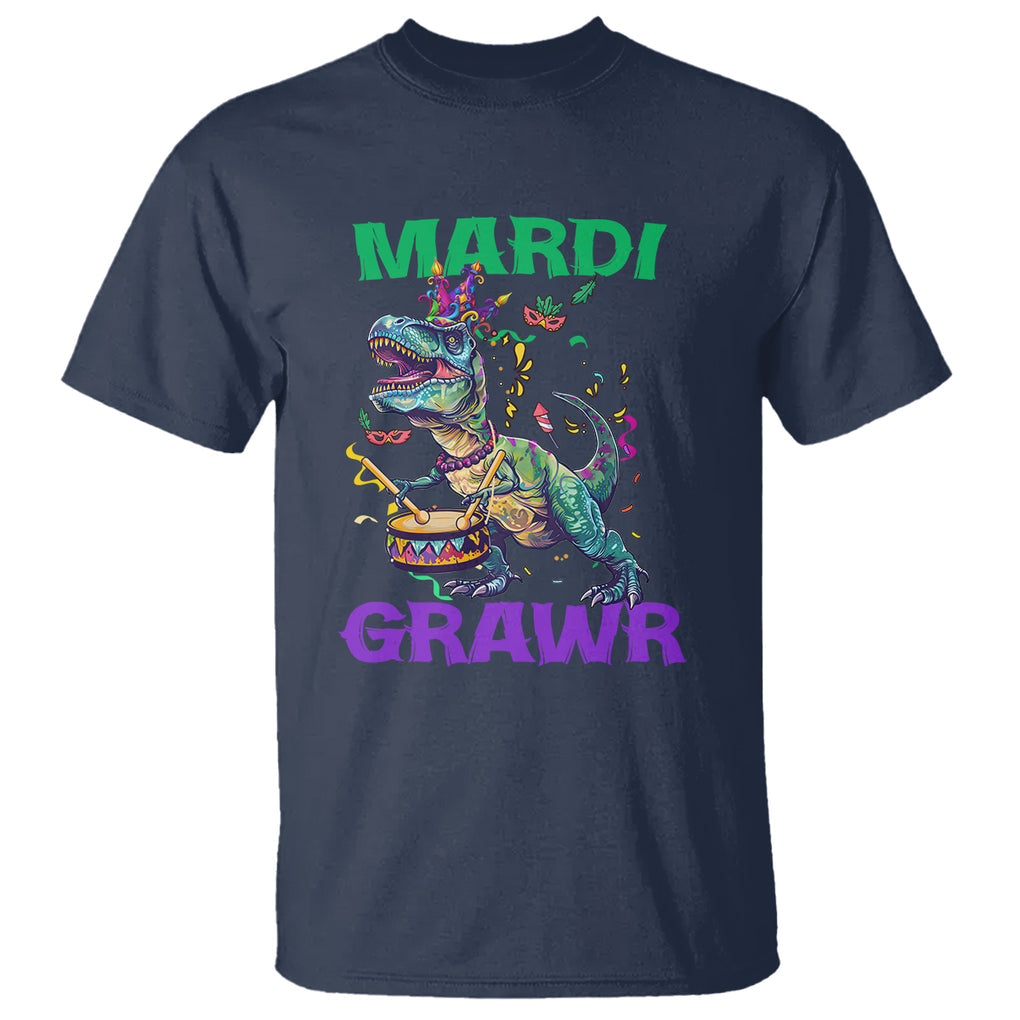 Funny Mardi Gras Dinosaur T Shirt Mardi Grawr Rex TS02 Navy Printyourwear