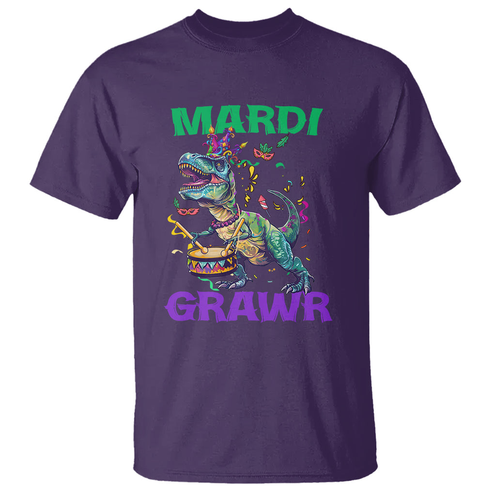 Funny Mardi Gras Dinosaur T Shirt Mardi Grawr Rex TS02 Purple Printyourwear