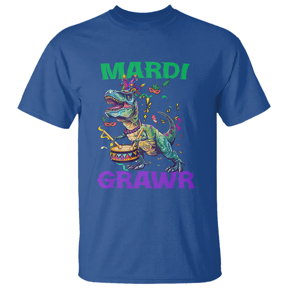 Funny Mardi Gras Dinosaur T Shirt Mardi Grawr Rex TS02 Royal Blue Printyourwear