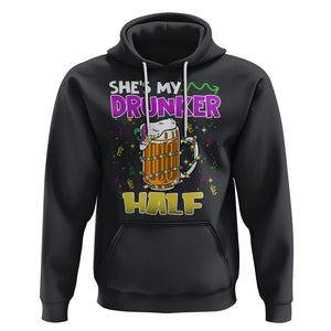 Funny Mardi Gras Drinking Couple Matching Hoodie She's My Drunker Half TS02 Black Printyourwear