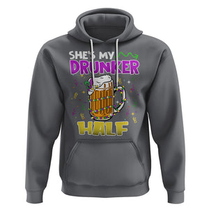 Funny Mardi Gras Drinking Couple Matching Hoodie She's My Drunker Half TS02 Charcoal Printyourwear