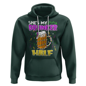 Funny Mardi Gras Drinking Couple Matching Hoodie She's My Drunker Half TS02 Dark Forest Green Printyourwear