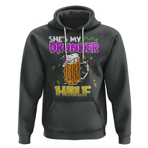 Funny Mardi Gras Drinking Couple Matching Hoodie She's My Drunker Half TS02 Dark Heather Printyourwear