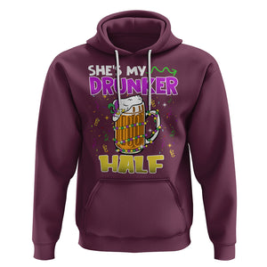 Funny Mardi Gras Drinking Couple Matching Hoodie She's My Drunker Half TS02 Maroon Printyourwear