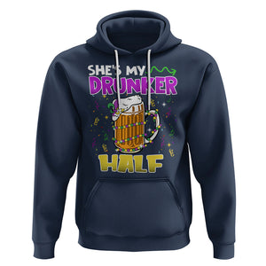 Funny Mardi Gras Drinking Couple Matching Hoodie She's My Drunker Half TS02 Navy Printyourwear