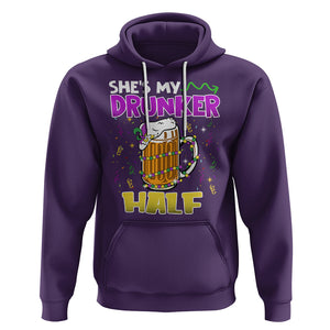 Funny Mardi Gras Drinking Couple Matching Hoodie She's My Drunker Half TS02 Purple Printyourwear