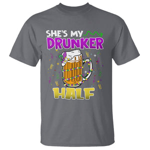 Funny Mardi Gras Drinking Couple Matching T Shirt She's My Drunker Half TS02 Charcoal Printyourwear