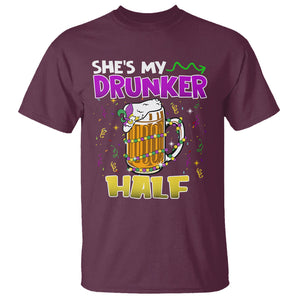 Funny Mardi Gras Drinking Couple Matching T Shirt She's My Drunker Half TS02 Maroon Printyourwear