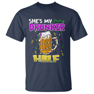 Funny Mardi Gras Drinking Couple Matching T Shirt She's My Drunker Half TS02 Navy Printyourwear