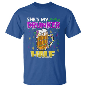 Funny Mardi Gras Drinking Couple Matching T Shirt She's My Drunker Half TS02 Royal Blue Printyourwear