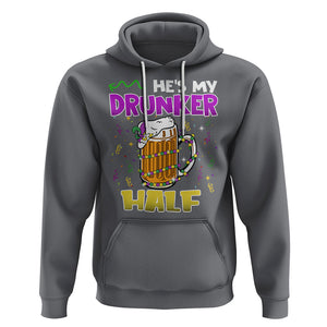 Funny Mardi Gras Drinking Couple Matching Hoodie He's My Drunker Half TS02 Charcoal Printyourwear