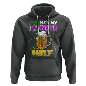 Funny Mardi Gras Drinking Couple Matching Hoodie He's My Drunker Half TS02 Dark Heather Printyourwear