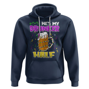 Funny Mardi Gras Drinking Couple Matching Hoodie He's My Drunker Half TS02 Navy Printyourwear