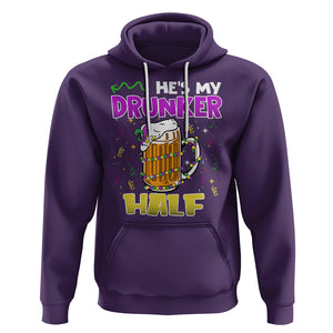 Funny Mardi Gras Drinking Couple Matching Hoodie He's My Drunker Half TS02 Purple Printyourwear