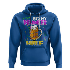 Funny Mardi Gras Drinking Couple Matching Hoodie He's My Drunker Half TS02 Royal Blue Printyourwear