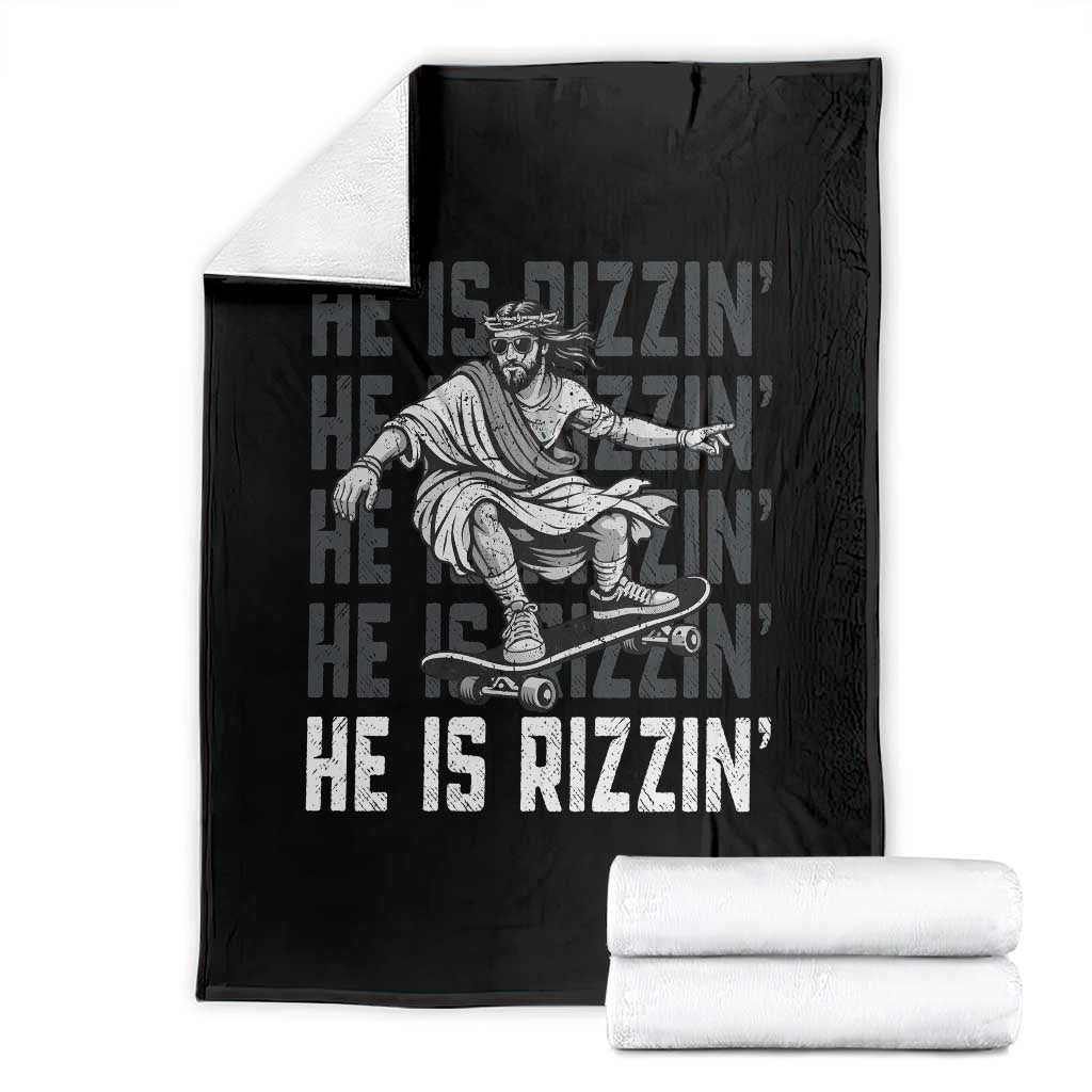 He Is Rizzin Funny Christian Easter Skateboarding Jesus Meme Throw Blanket Faith Humor Trendy Youth Gift TS02 Black Print Your Wear