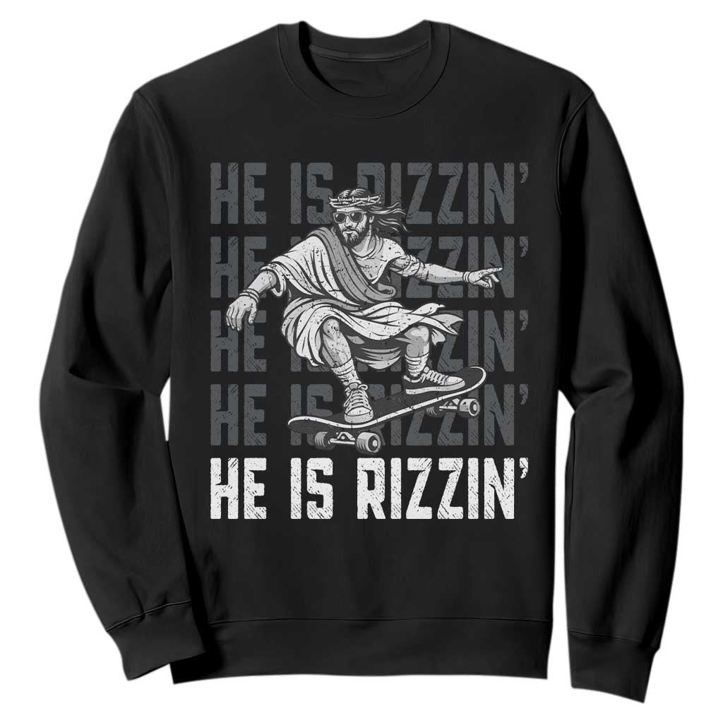 He Is Rizzin Funny Christian Easter Skateboarding Jesus Meme Sweatshirt Faith Humor Trendy Youth Gift TS02 Black Print Your Wear