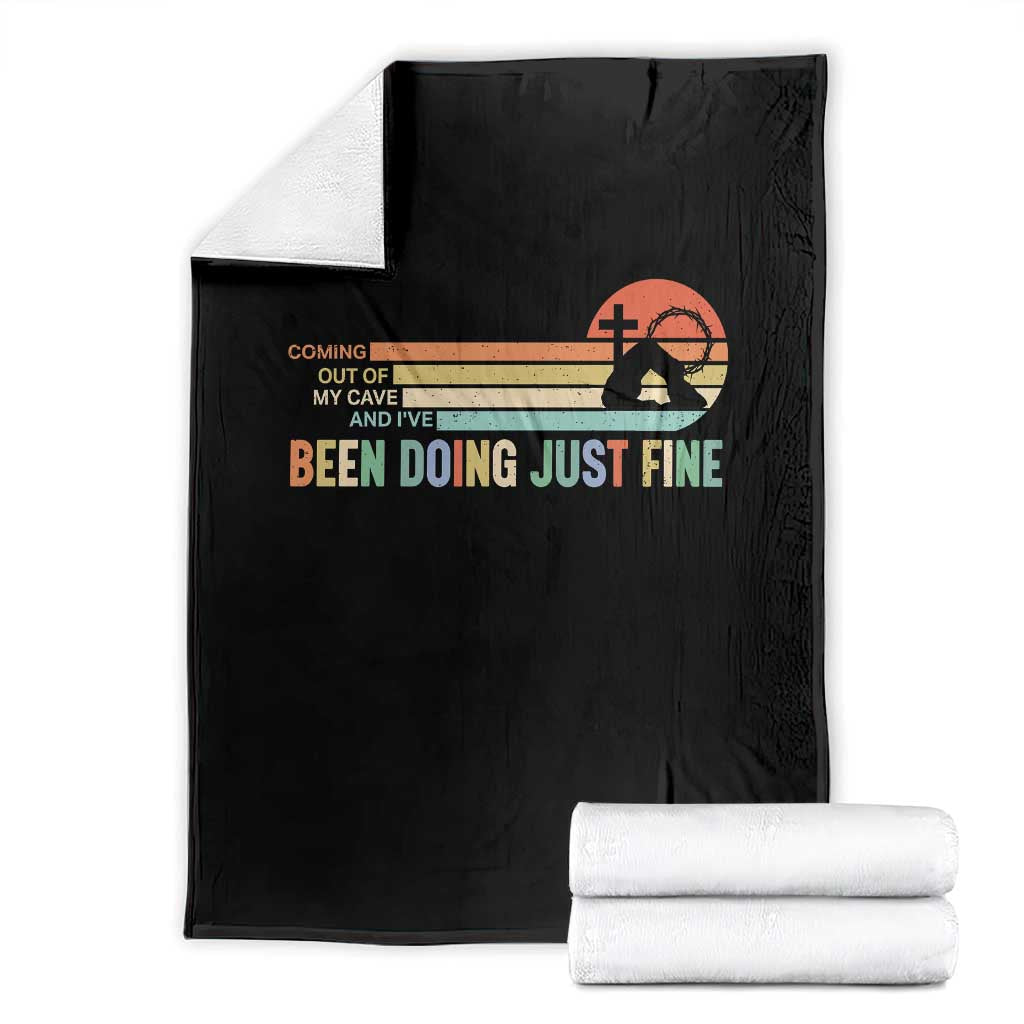 Retro Coming Out Of My Cave Christian Easter Parody Throw Blanket I’ve Been Doing Just Fine Resurrection Humor Faith Gift TS02 Black Print Your Wear