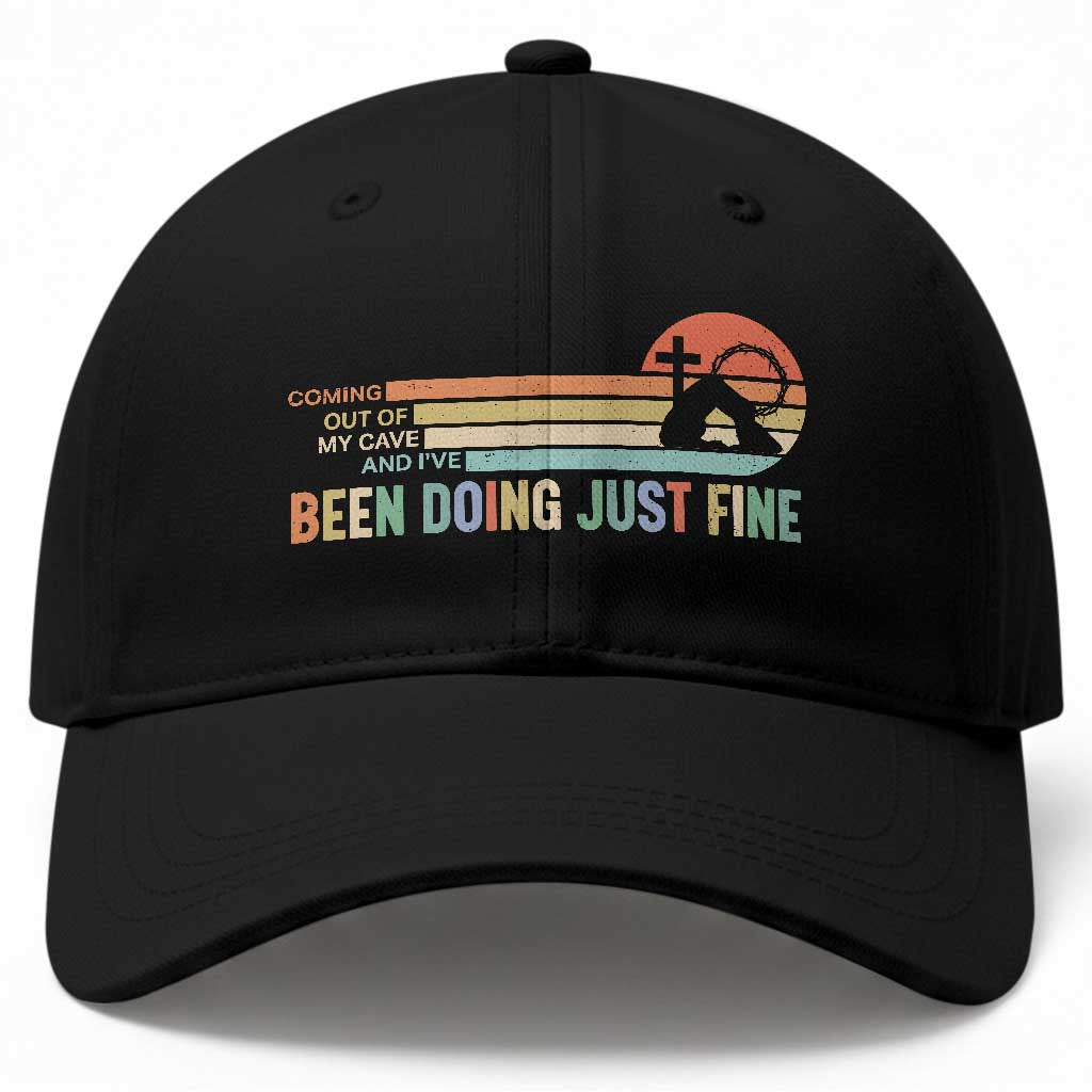 Retro Coming Out Of My Cave Christian Easter Parody Baseball Cap I’ve Been Doing Just Fine Resurrection Humor Faith Gift TS02 Print Your Wear