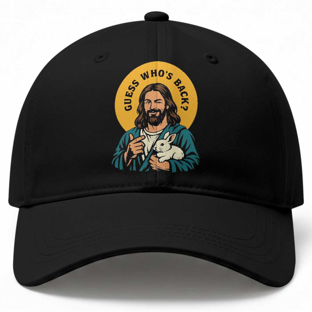 Guess Who is Back Funny Christian Easter Baseball Cap Winking Jesus with Lamb Cute Resurrection Humor Gift TS02 Print Your Wear