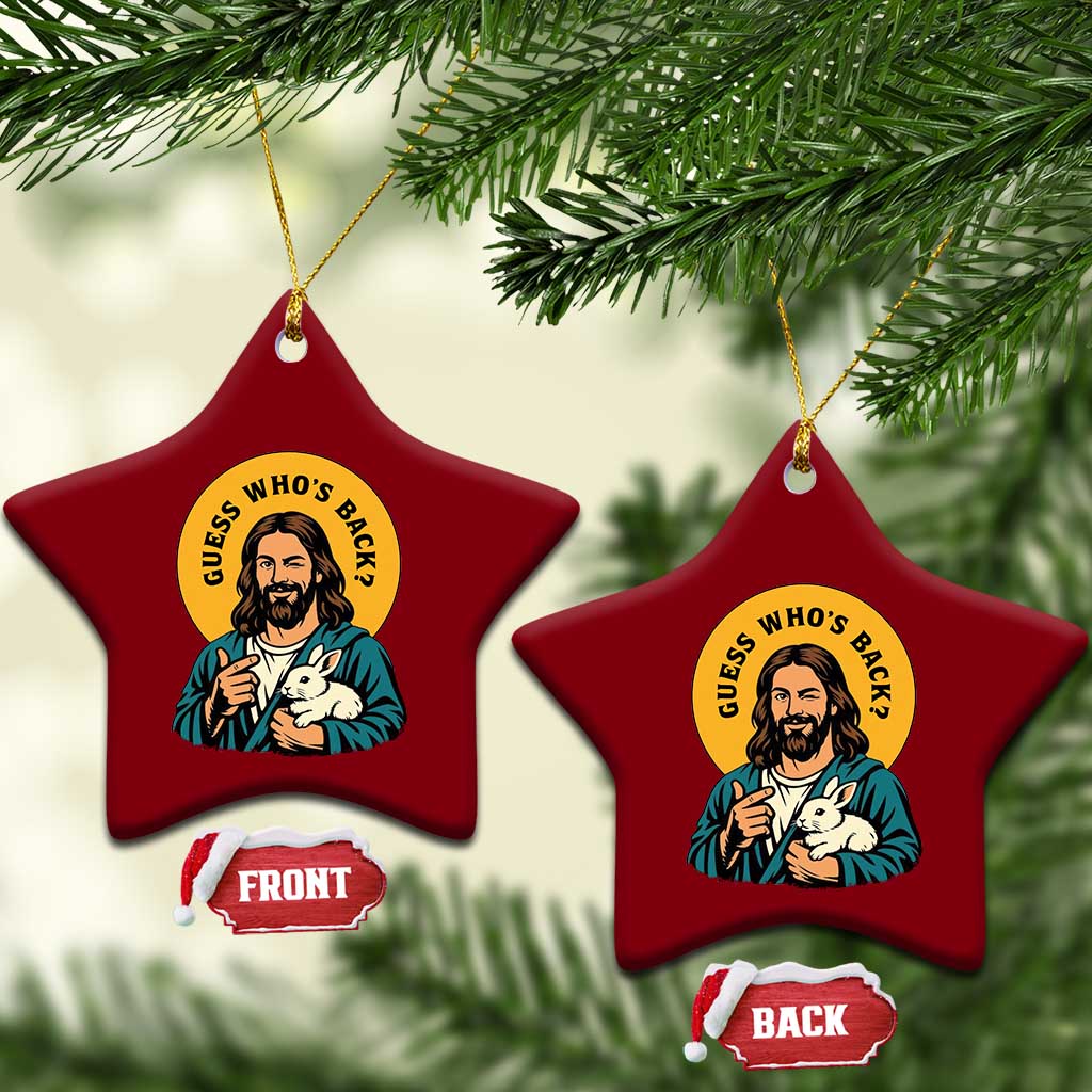 Guess Who is Back Funny Christian Easter Ceramic Ornament Winking Jesus with Lamb Cute Resurrection Humor Gift TS02 Print Your Wear