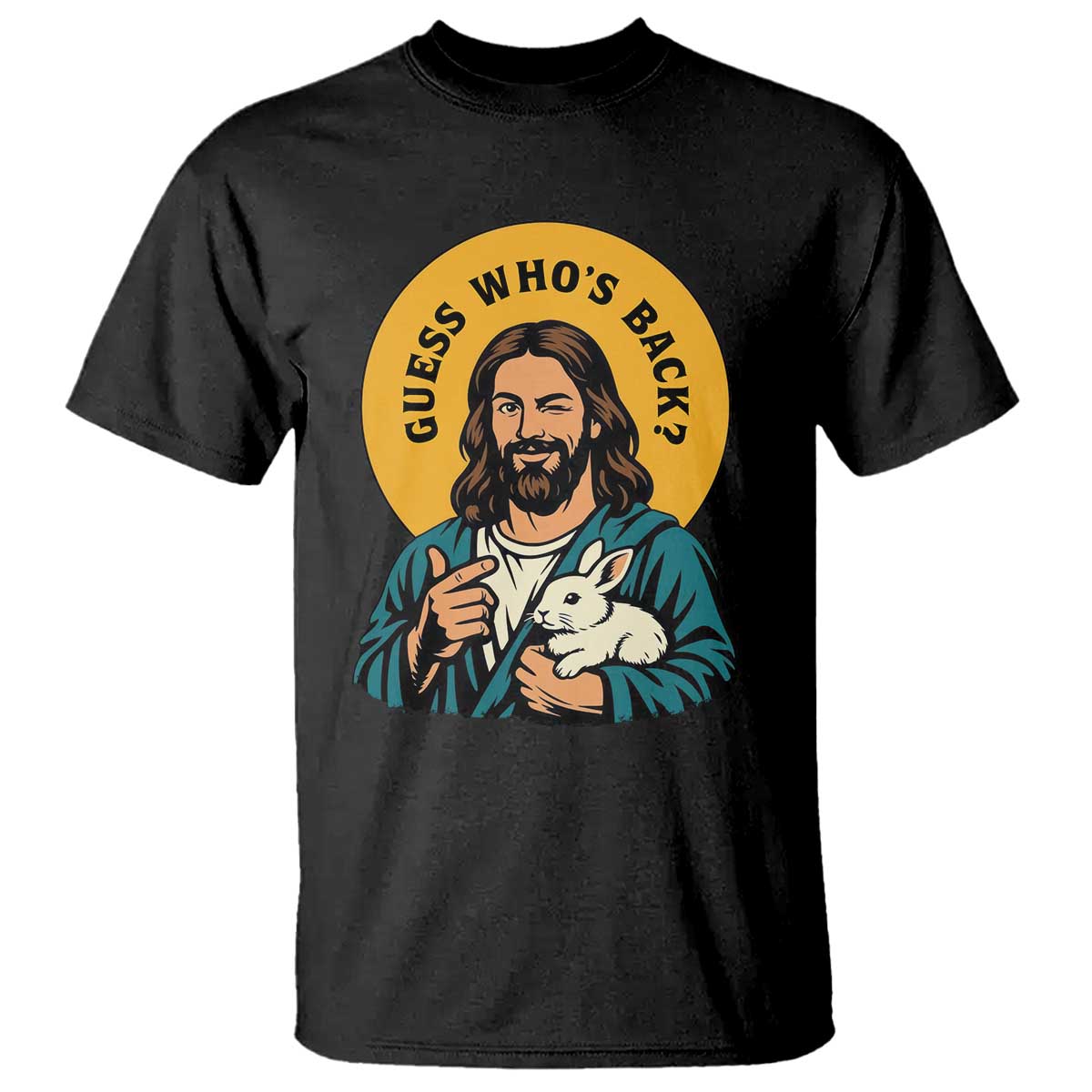 Guess Who is Back Funny Christian Easter T Shirt Winking Jesus with Lamb Cute Resurrection Humor Gift TS02 Black Print Your Wear
