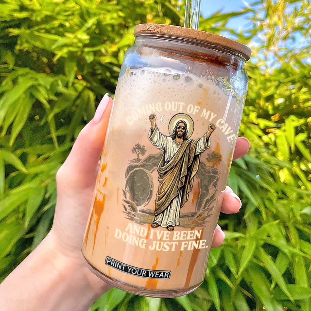 Coming Out Of My Cave Christian Easter Glass Can Risen Jesus Tomb Scene Inspirational Faith Message Gift TS02 Black Print Your Wear