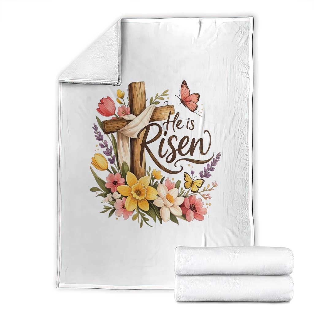He Is Risen Floral Cross Christian Easter Throw Blanket Spring Flowers Butterfly Faith Inspirational Gift TS02 White Print Your Wear