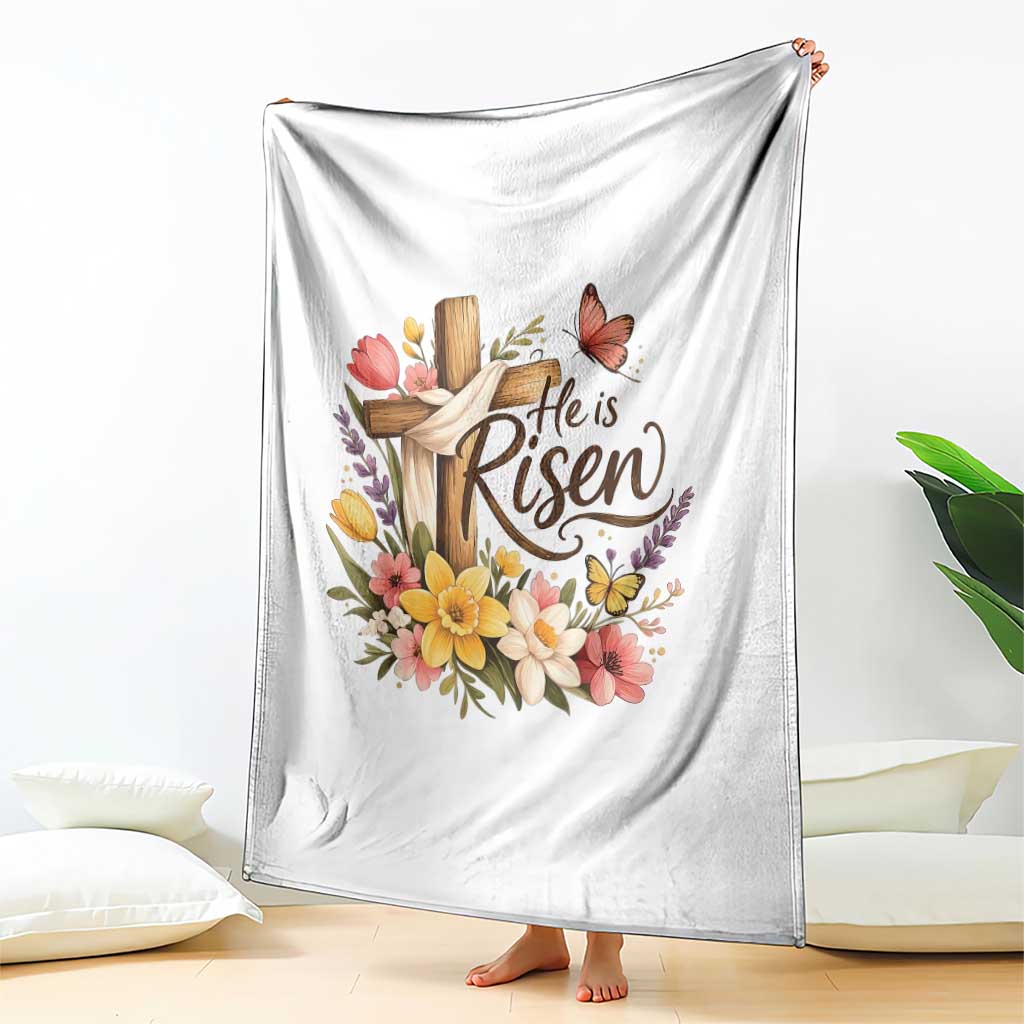 He Is Risen Floral Cross Christian Easter Throw Blanket Spring Flowers Butterfly Faith Inspirational Gift TS02 Print Your Wear
