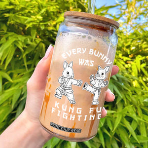 Funny Easter Rabbit Martial Arts Glass Can Every Bunny Was Kung Fu Fighting Cute Bunny Humor Gift TS02 Black Print Your Wear