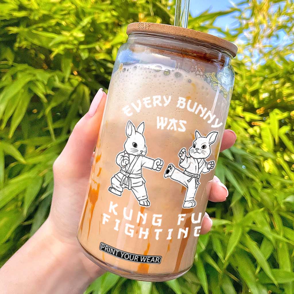 Funny Easter Rabbit Martial Arts Glass Can Every Bunny Was Kung Fu Fighting Cute Bunny Humor Gift TS02 Black Print Your Wear