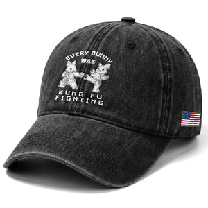 Funny Easter Rabbit Martial Arts Washed Cotton Baseball Cap Every Bunny Was Kung Fu Fighting Cute Bunny Humor Gift TS02 Print Your Wear