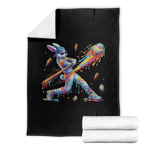 Cool Easter Bunny Baseball Player Neon Paint Splash Graphic Throw Blanket Funny Rabbit Sports with Egg Bat Hit Gift TS02 Black Print Your Wear
