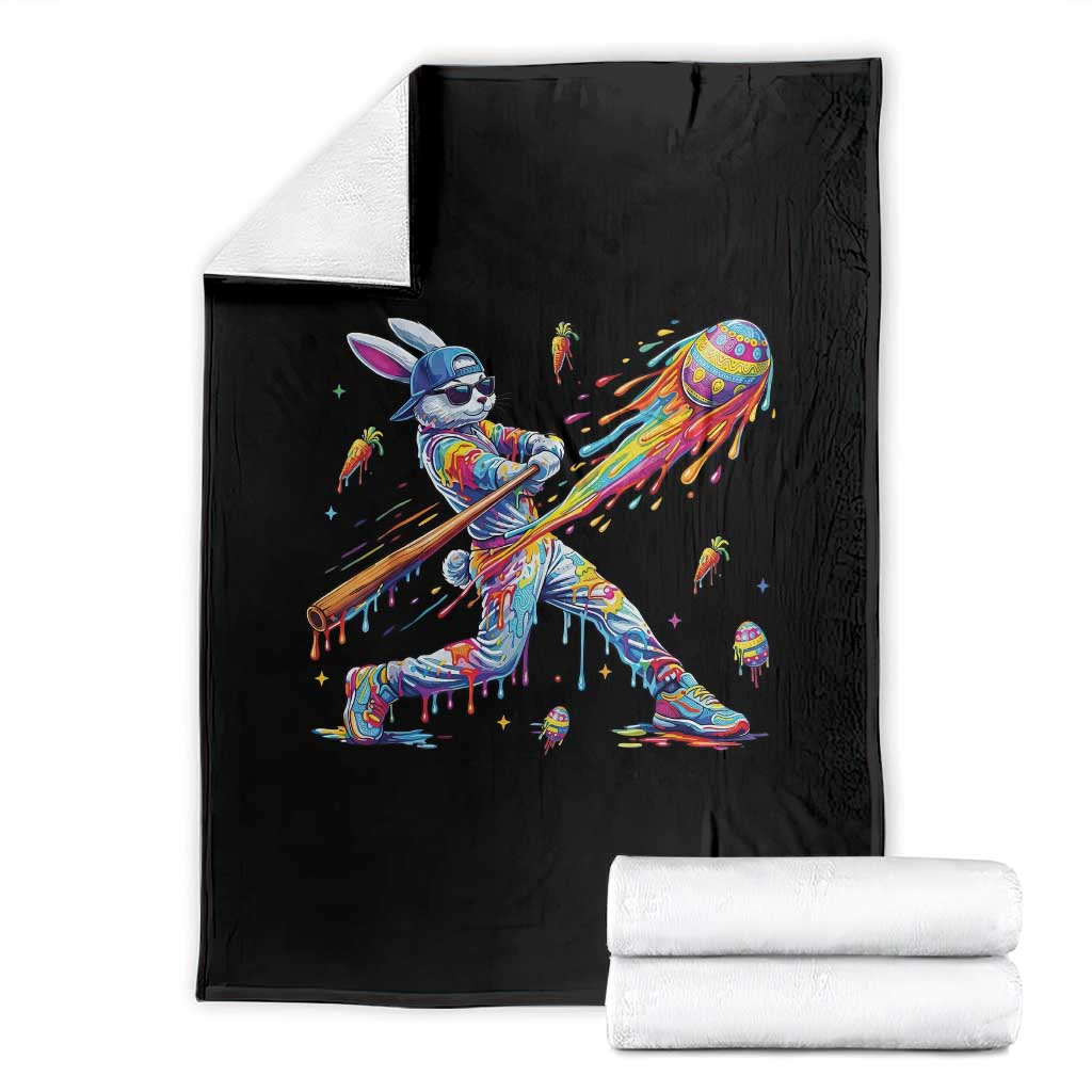 Cool Easter Bunny Baseball Player Neon Paint Splash Graphic Throw Blanket Funny Rabbit Sports with Egg Bat Hit Gift TS02 Black Print Your Wear