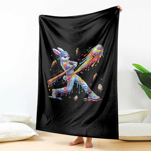 Cool Easter Bunny Baseball Player Neon Paint Splash Graphic Throw Blanket Funny Rabbit Sports with Egg Bat Hit Gift TS02 Print Your Wear
