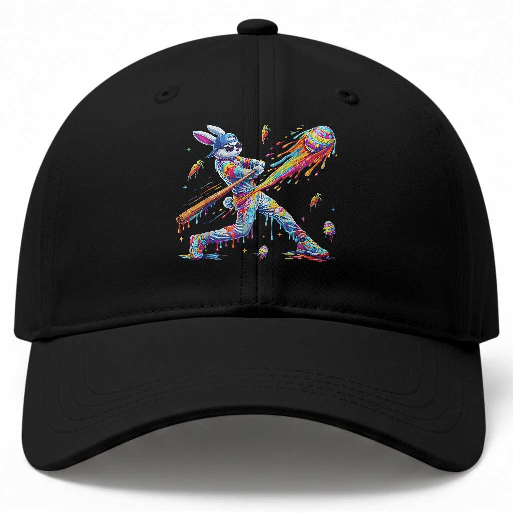 Cool Easter Bunny Baseball Player Neon Paint Splash Graphic Baseball Cap Funny Rabbit Sports with Egg Bat Hit Gift TS02 Print Your Wear
