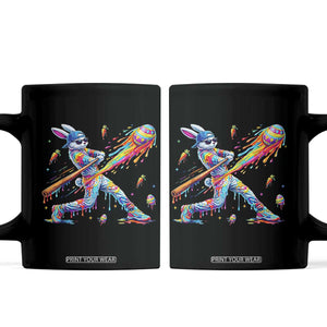 Cool Easter Bunny Baseball Player Neon Paint Splash Graphic Coffee Mug Funny Rabbit Sports with Egg Bat Hit Gift TS02 Black Print Your Wear