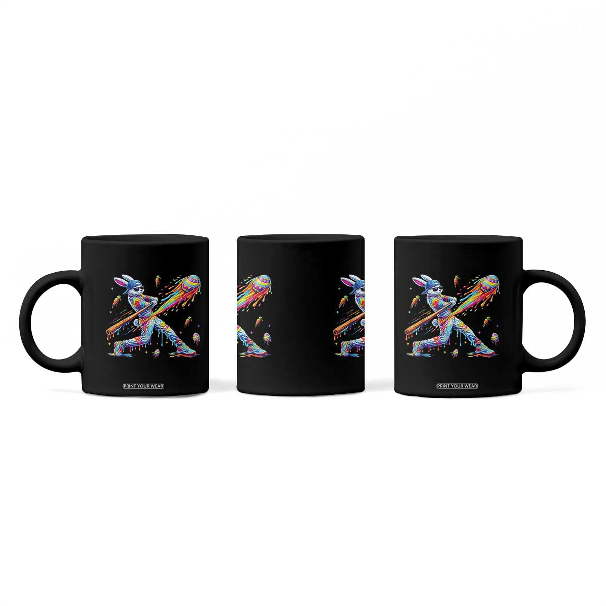 Cool Easter Bunny Baseball Player Neon Paint Splash Graphic Coffee Mug Funny Rabbit Sports with Egg Bat Hit Gift TS02 Print Your Wear