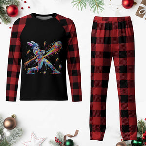 Cool Easter Bunny Baseball Player Neon Paint Splash Graphic Plaid Pajama Set Funny Rabbit Sports with Egg Bat Hit Gift TS02 Buffalo Plaid Print Your Wear