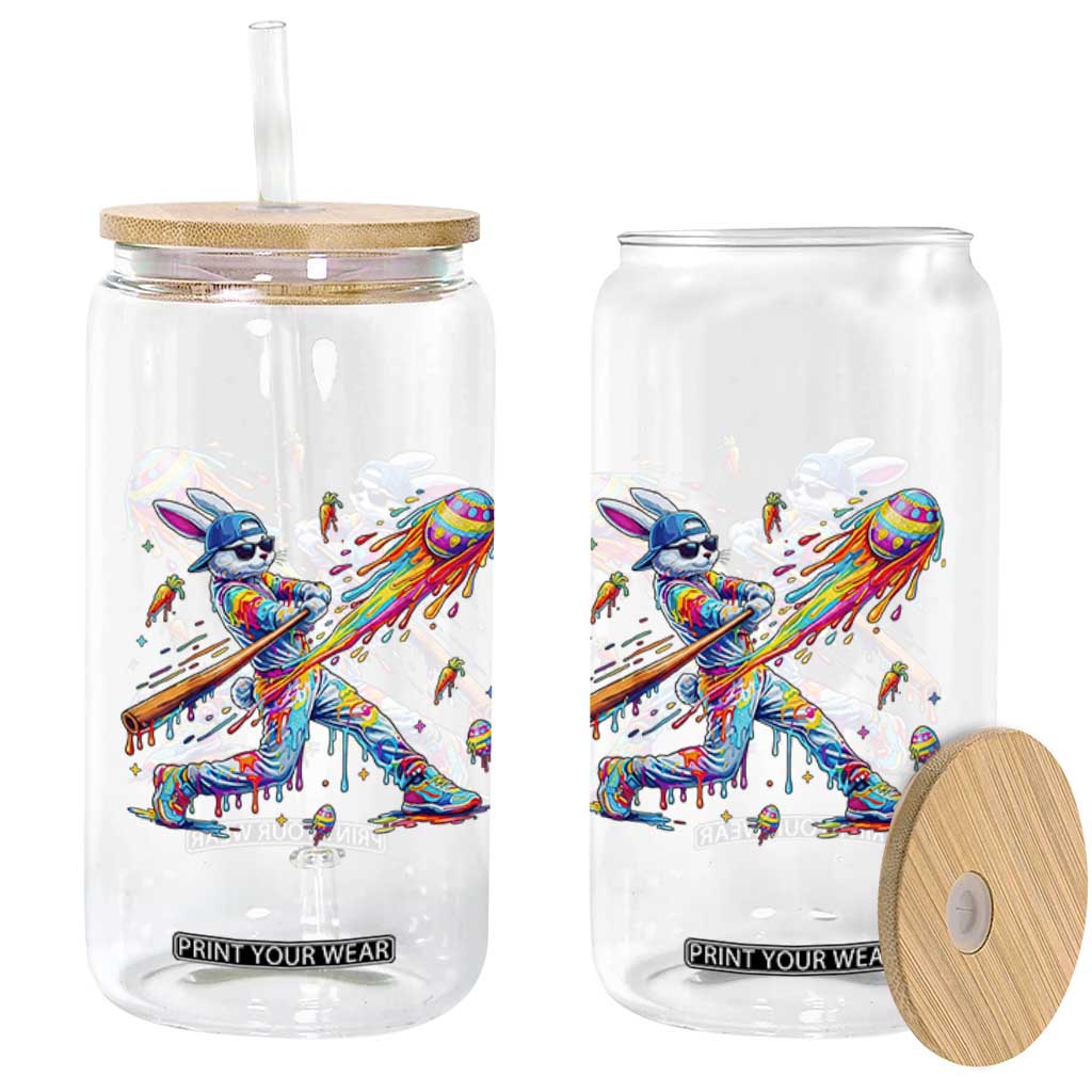 Cool Easter Bunny Baseball Player Neon Paint Splash Graphic Glass Can Funny Rabbit Sports with Egg Bat Hit Gift TS02 Print Your Wear
