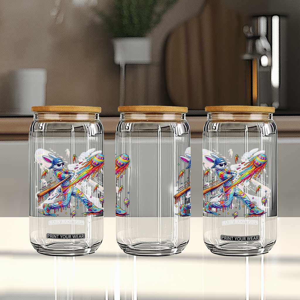 Cool Easter Bunny Baseball Player Neon Paint Splash Graphic Glass Can Funny Rabbit Sports with Egg Bat Hit Gift TS02 Print Your Wear