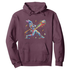 Cool Easter Bunny Baseball Player Neon Paint Splash Graphic Hoodie Funny Rabbit Sports with Egg Bat Hit Gift TS02 Maroon Print Your Wear
