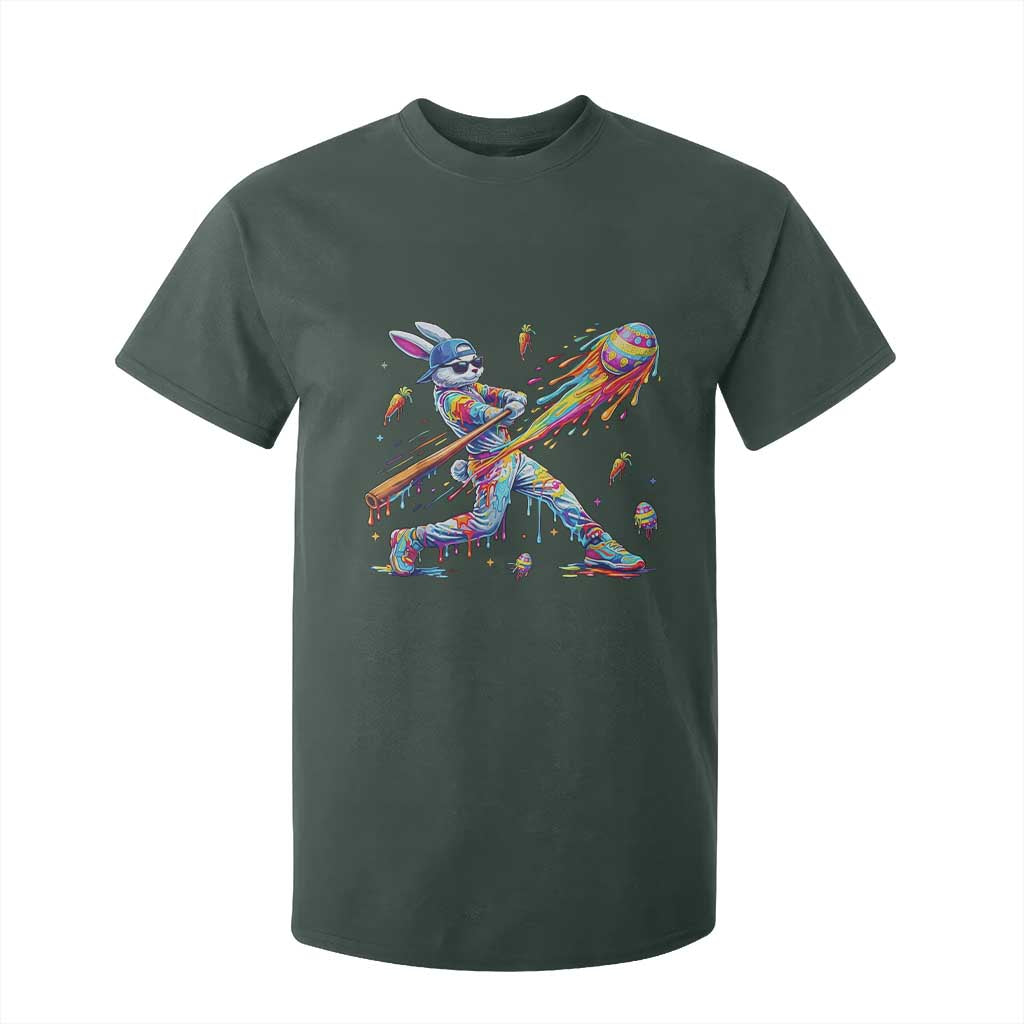 Cool Easter Bunny Baseball Player Neon Paint Splash Graphic T Shirt For Kid Funny Rabbit Sports with Egg Bat Hit Gift TS02 Dark Forest Green Print Your Wear